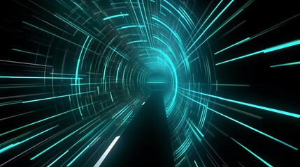 speed of digital lights, neon glowing rays in motion into digital technologic tunnels. generative ai