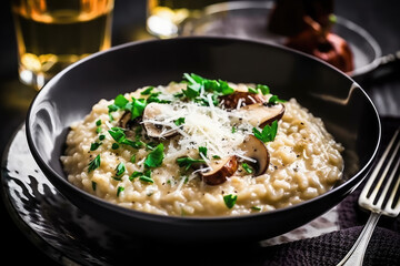 Creamy mushroom risotto with parmesan cheese