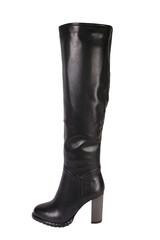 Black women's leather boots on a white background. Women's classic fashion spring and autumn high...