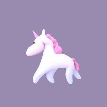 3d rendered cartoon unicorn object on a pastel purple background.