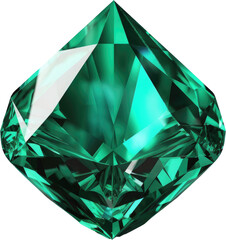 Shiny green cut emerald gem isolated on a transparent background, generative AI jewellery