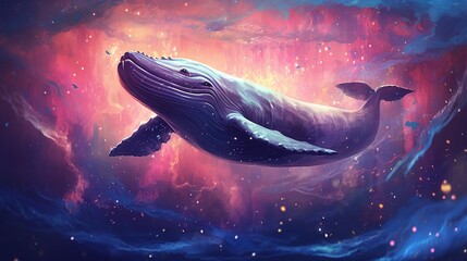 Fototapeta na wymiar A giant whale swimming in a sea of stars. Fantasy concept , Illustration painting. Generative AI