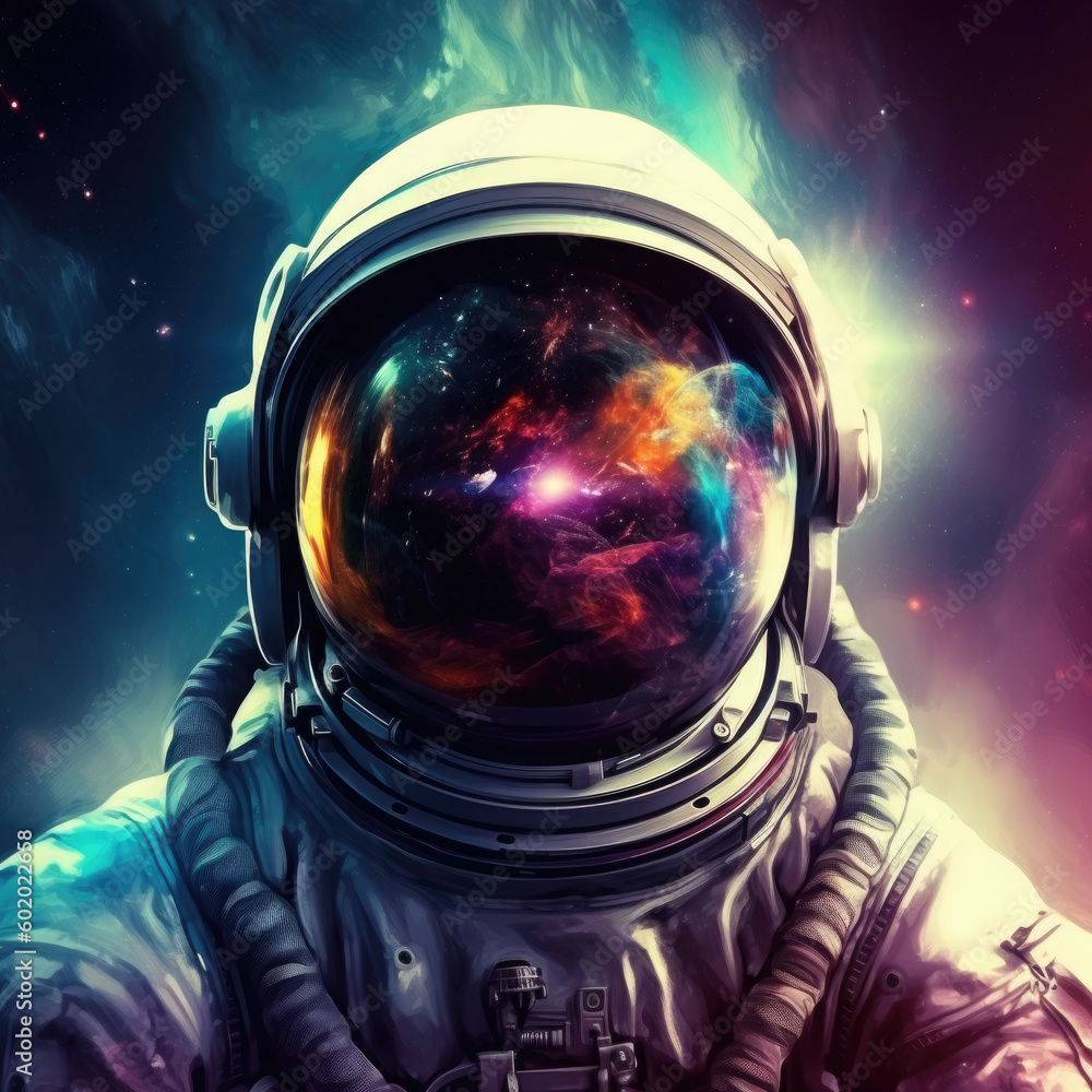 Wall mural astronaut on the background of a multi-colored nebula. digital art. generative ai.