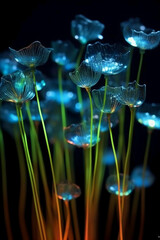 illistration of bioluminescent flower stems. AI generative