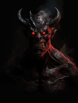Devil with horns on a dark background. Generative AI. Digital art. Generative AI.
