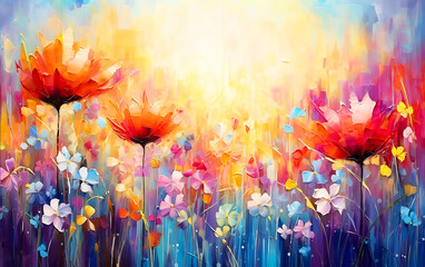 Obraz na płótnie Canvas Colorful abstract flower meadow painting