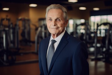 Fototapeta na wymiar Portrait of senior man in sportswear looking at camera in gym