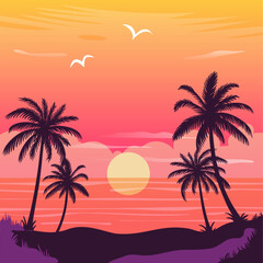 Fototapeta na wymiar Gradient beach sunset landscape flat