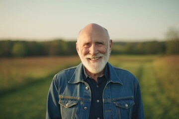 Portrait of a smiling senior man standing in the middle of a field