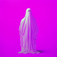 white sheet ghost floating isolated on magenta pink background, illustration made with generative ai