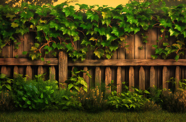 wooden fence with ivy border,