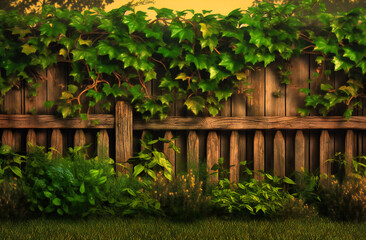 Naklejka premium wooden fence with ivy border,