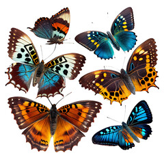 Obraz na płótnie Canvas set of butterflies on a transparent background (PNG). AI generator