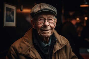 Portrait of an elderly man in a beret and glasses.