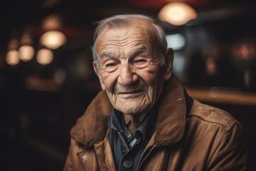 Portrait of an elderly man in a cafe. Close-up.