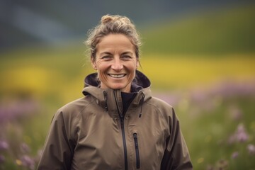 Portrait of a smiling senior woman standing in a lavender field