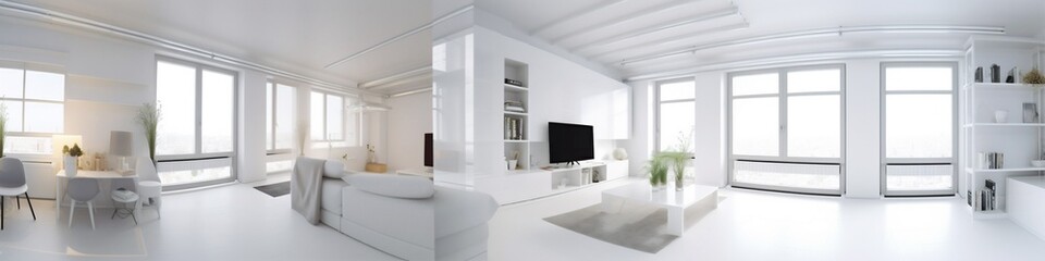 interior sofa seat apartment architecture panorama lcd furniture white chair. Generative AI.