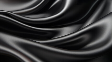Obraz premium Black silk satin fabric texture background with sweeping ripples and folds. A.I. generated.