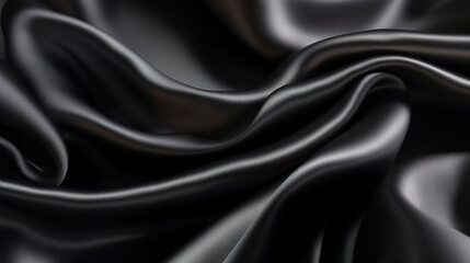 Obraz premium Black silk satin fabric texture background with sweeping ripples and folds. A.I. generated.