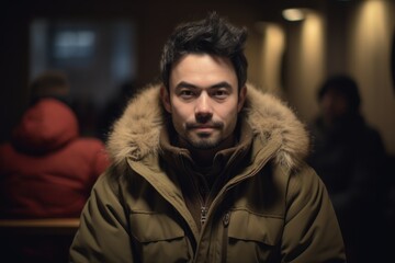 Obraz premium Portrait of a handsome young man in a winter coat in the city