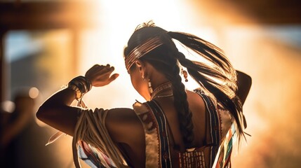 Fototapeta premium A woman participating in a traditional dance, photographed from behind. 