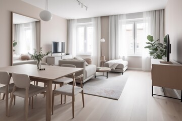 Fototapeta na wymiar interior background comfortable nobody decor indoor elegant design green plant beige. Generative AI.