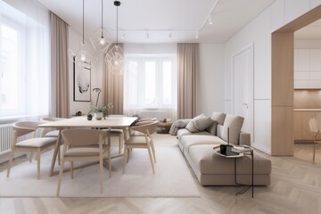 interior background lifestyle living decoration sofa pillow empty contemporary white. Generative AI.
