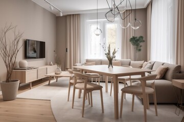 interior background armchair table design chair contemporary floor luxury decor light modern space. Generative AI.