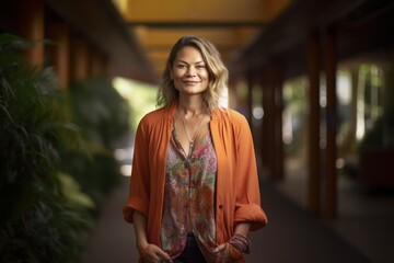 Portrait of a beautiful young woman standing outdoors and smiling at the camera
