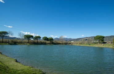 Fototapeta na wymiar fishing lake in la spezia italy