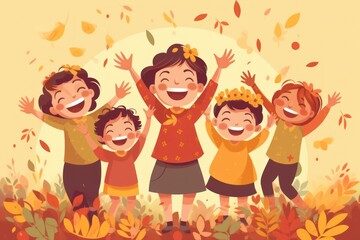 Children having fun together. Positive joyful little Childs rejoicing. Flat vector illustration. Generative ai.