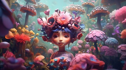 flower fairy in the forest. Fantasy concept , Illustration painting. Generative AI