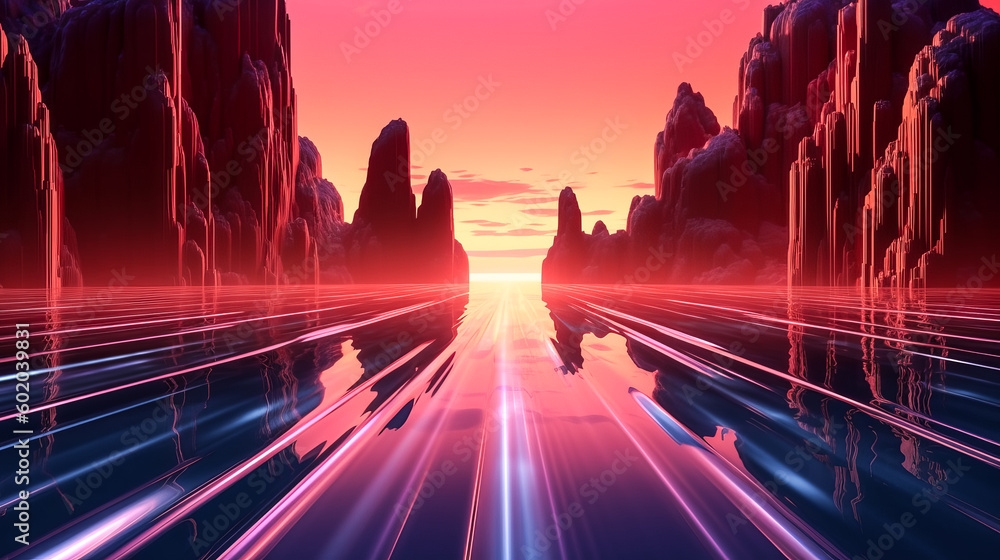 Aufkleber a wallpaper was rendered in 3d to create an abstract image of a sunset or sunrise - generative ai