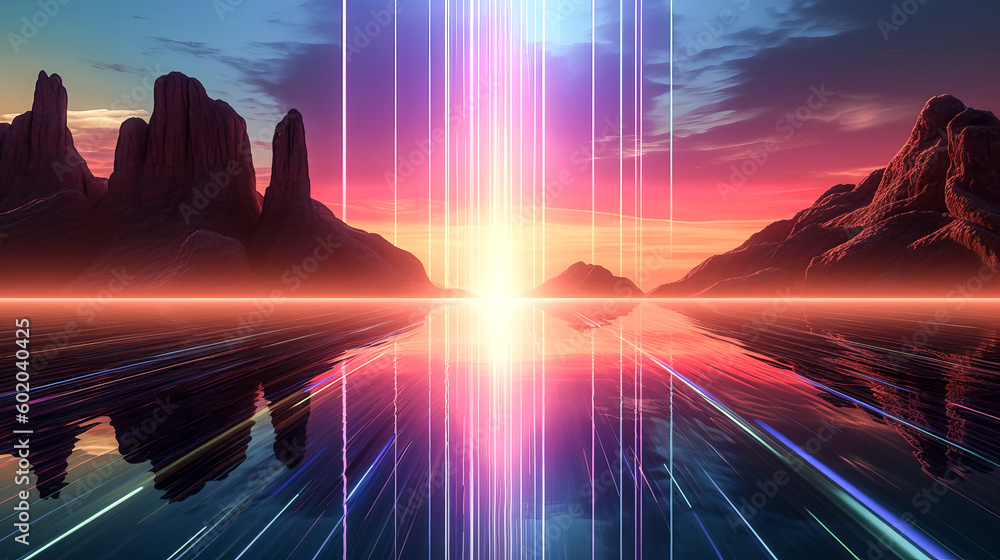 Aufkleber a 3d rendering of an abstract wallpaper with a sunset was created - generative ai