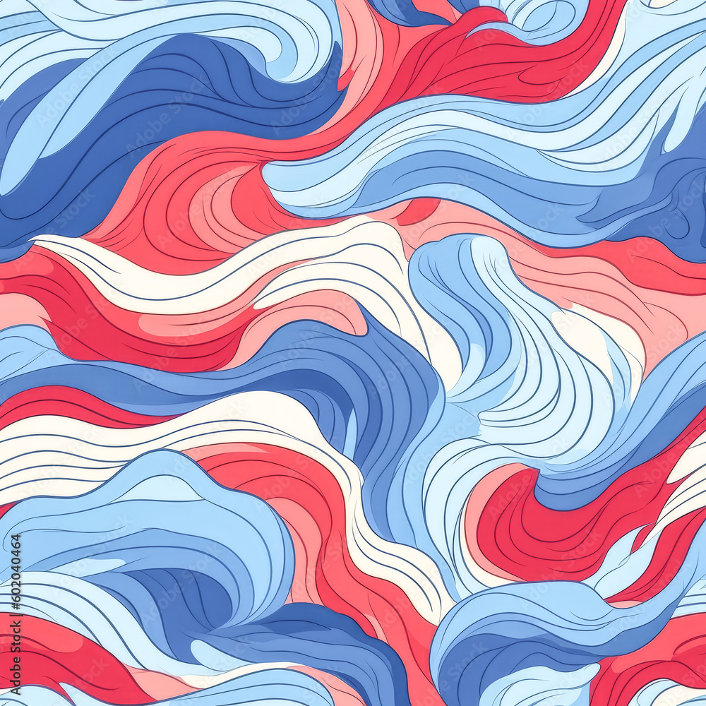 Poster a colorful blue and red wave of summer colors was created - generative ai.