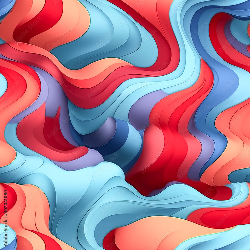 Poster a wave of blue and red colors was created with a 3d summer design - generative ai.