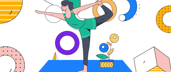 Obraz premium Practicing yoga for physical and mental health flat vector character concept operation hand drawn illustration 