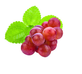 Ripe red grape. Pink bunch with leaves isolated transparent png
