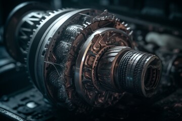 Fototapeta na wymiar Illustration of a gearbox for a car engine. Generative AI