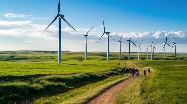 Eolic energy, wind turbine. Environment, protection, green world, sustainability, sustainable growth, renewable energy, regenerative agriculture, pollution control, generative ai. 