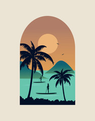 Hawaii Tropical beach travel background. Vector illustration