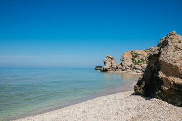 beach shore with cliffs of the sea nature walk journey blue sky