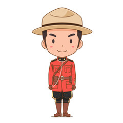 Cartoon character of Canadian male police officer. Royal Canadian Mounted Police.