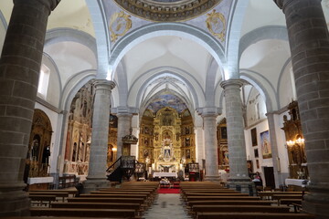 Fototapeta na wymiar Cortegana, Huelva, Spain, May 12, 2023: Main hall of the Divino Salvador church in the Andalusian magical town of Cortegana, Huelva, Spain