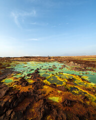 Dallol, a terrestrial hydrothermal system at a cinder cone volcano in the Danakil Depression, northeast of the Erta Ale Range in Ethiopia. An improved edit.