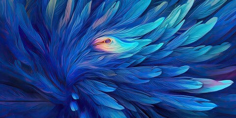 AI Generated. AI Generative. Photo realistic illustration of blue soft feathers. Pattern background texture romantic cozy vibe. Graphic Art Illustration