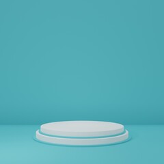 white Product Stand in blue room ,Studio Scene For Product ,minimal design,3D rendering	
