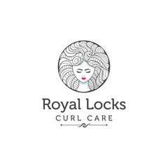 Black and white isolated curl hair women logo design for hair style, fashion, and cosmetics industry.