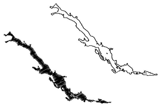 Lake Hornavan (Kingdom of Sweden) map vector illustration, scribble sketch Hornavan map