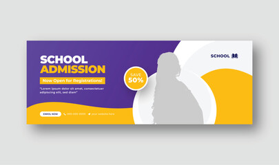 Back to school admission Facebook cover, horizontal web banner template - obrazy, fototapety, plakaty